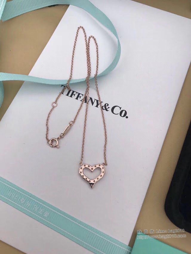 Tiffany純銀飾品 蒂芙尼女士專櫃爆款滿鑽桃心項鏈 Tiffany925銀定制版項鏈  zgt1598